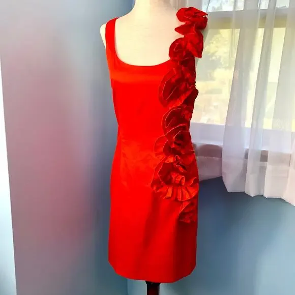 NWT Seamline Cynthia Steffe Red Sleeveless Sheath Dress with Ruffle Size 0 - Picture 7 of 9